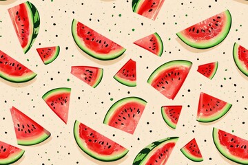 Watermelon slices on dotted background with playful summer vibe and fresh appearance