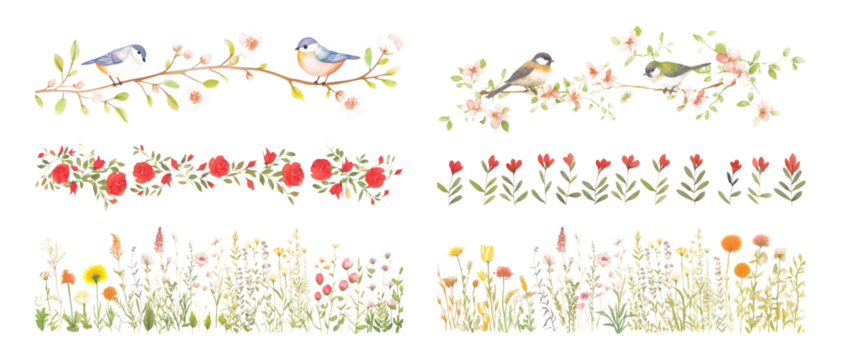 Watercolor nature divider png cut out element set