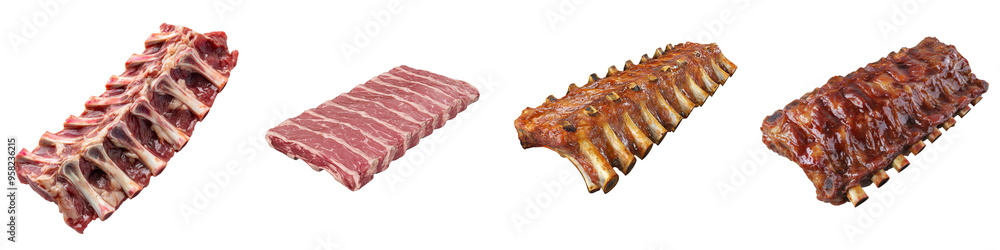 Poster front view of pork ribs on a transparent background