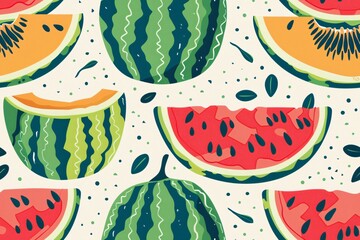 Colorful Watermelon Pattern with a Retro Vibe. A Summer Fruitful Design.