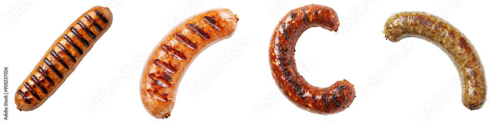 Poster on a transparency background, a full view of a pork sausage is shown at the top