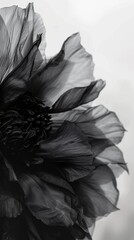 Soft black flowers, pale patterned background, copy space