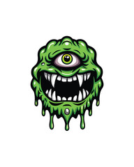 A gooey, three-eyed monster with neon green slime dripping from its mouth.