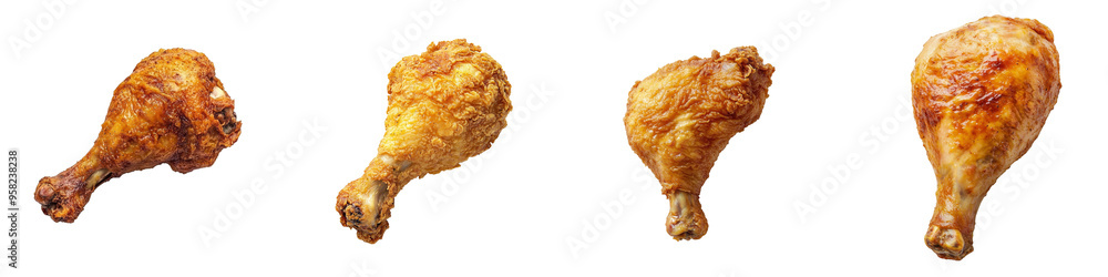 Poster in front view, fried chicken is shown in full length on a transparent background