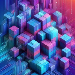 Obraz premium A vibrant abstract background featuring colorful cubes and geometric patterns, with shades of blue and purple, creating a modern and artistic design 