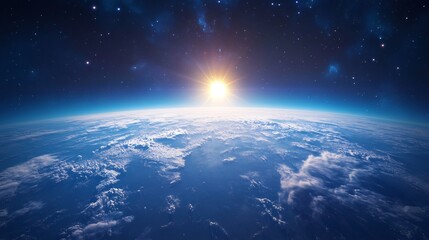 Fototapeta premium Illustration of the Earth's atmosphere with a detailed depiction of the ozone layer, vibrant blue and green hues, rays of sunlight filtering through, protecting the planet from harmful UV rays