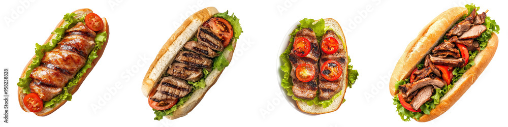 Poster the top view of a pork sandwich is shown on a transparent background
