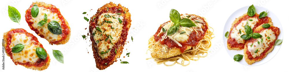 Poster full length chicken parmesan side view on transparent background