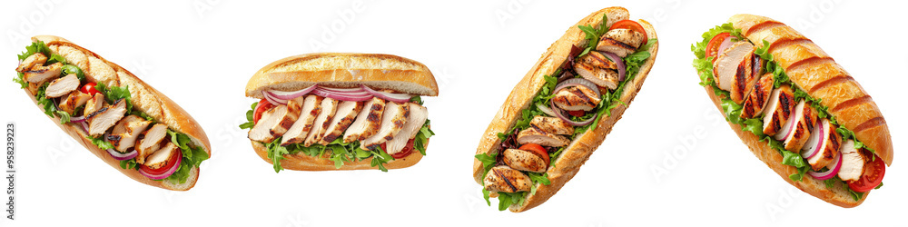 Poster an image of a pork sandwich side view in full length on a transparency background