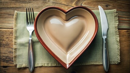 plate in shape of heart table knife and fork