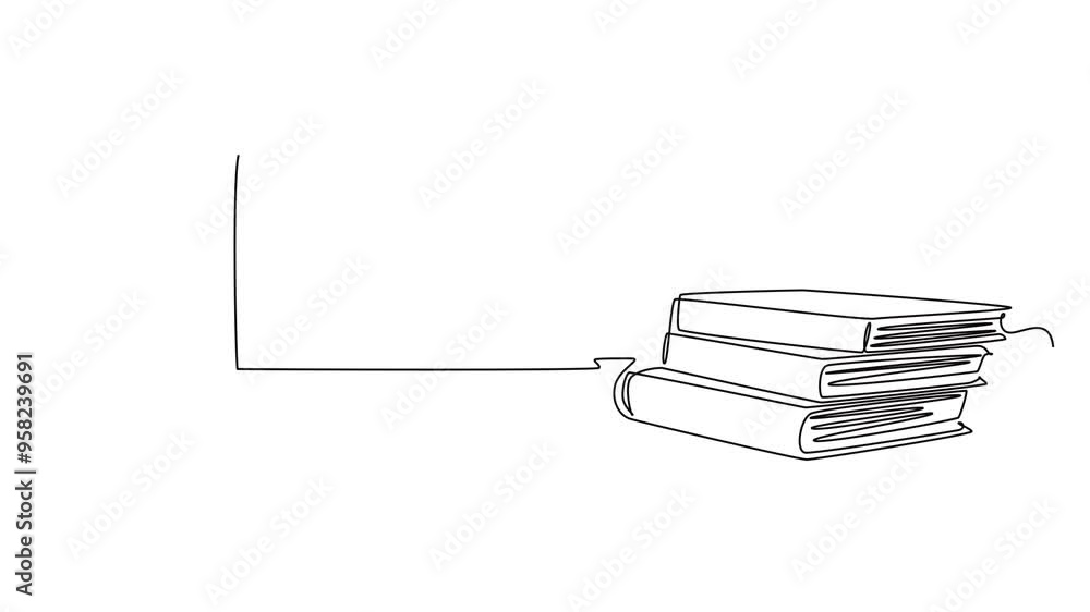 Aufkleber self drawing animation of single line draw of computer laptop, paper cup of coffee and open book on 