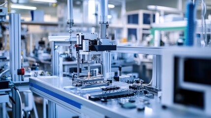 Naklejka premium A lab filled with power electronics prototypes, engineers testing various designs,