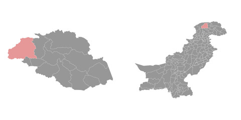 Gupis Yasin district map, administrative division of Pakistan. Vector illustration.