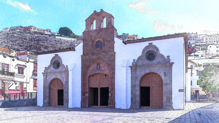 Obraz premium Watercolor illustration of the streets of San Sebastian in La Gomera