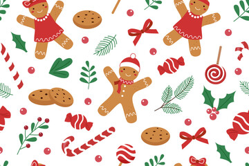 Christmas seamless pattern of Christmas gingerbreads on white background. Christmas background. Christmas concept. Christmas gingerbread man.
