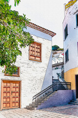 Watercolor illustration of the streets of San Sebastian in La Gomera