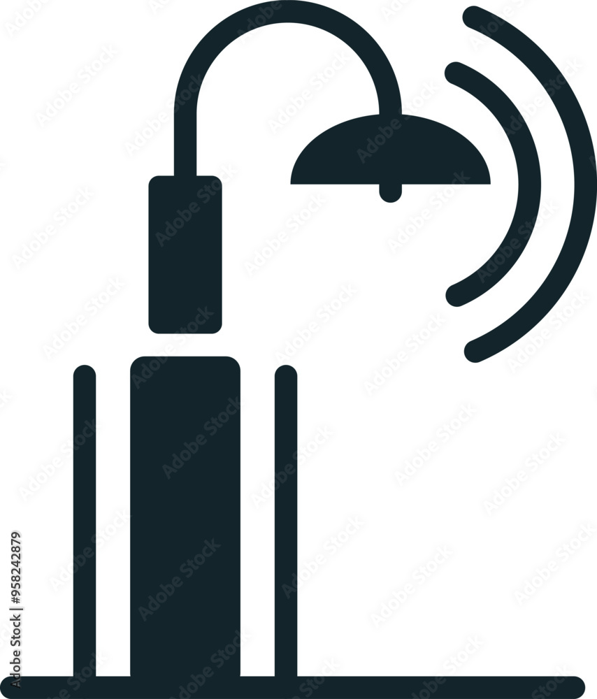Poster simple icon of a smart streetlight sending data wirelessly