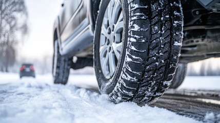 It's time to switch from winter tires to summer tires.  The winter tires are no longer needed on the asphalt road. The car is lifted up to change the tire. A new summer tire is being put on the car.