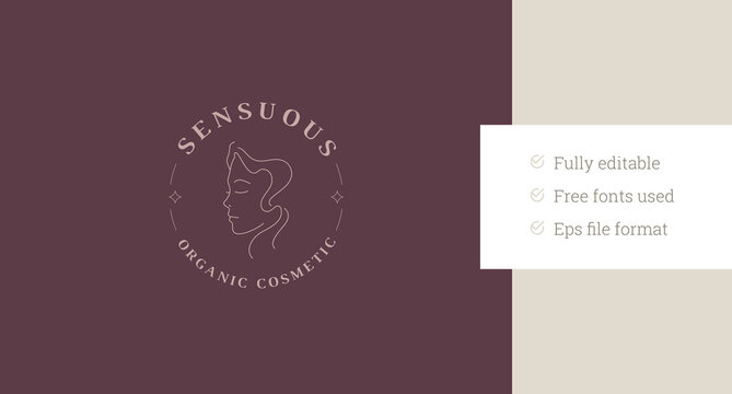 Beauty woman portrait minimalist silhouette circle line logo design template vector illustration. Female face feminine lady head emblem for skin face hair care cosmetology cosmetic shop store label