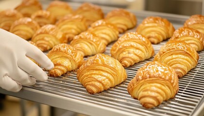 Freshly Baked Croissants Cooling Down, Golden Brown Pastry, Delicious Breakfast Treat