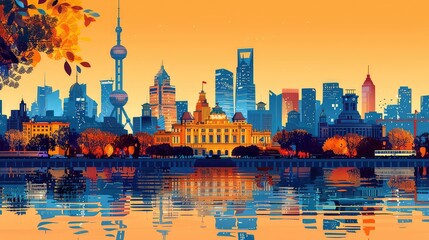 Obraz premium Illustration Of China Landmarks, Generative AI