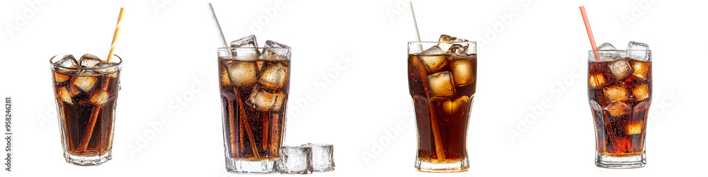 Poster isolated cola with ice on transparency background