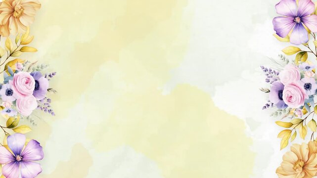 Wedding flower watercolor composition frame with floral background seamless loop animation