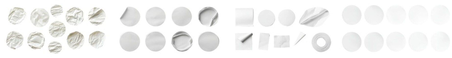 Naklejka premium The sticker mockup shows blank labels, circle wrinkled paper emblems, copy space, stickers or patches. These can be used for preview tags, labels, etc.