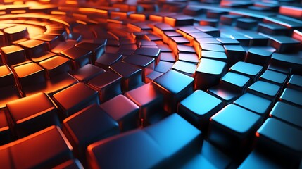 Abstract Geometric Background with Blue, Red and Orange Cubes