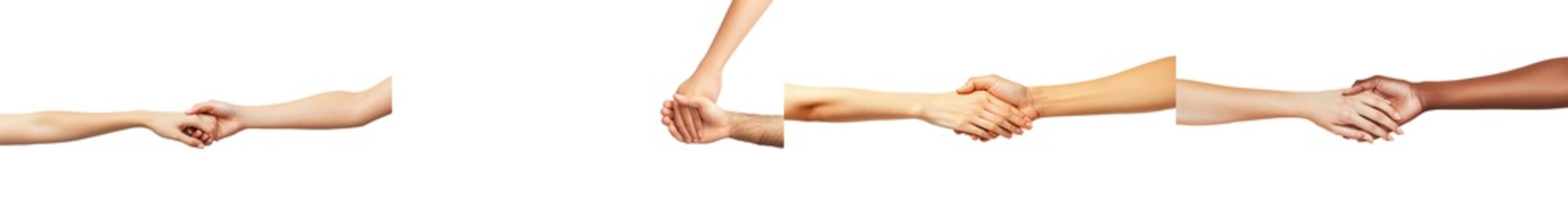 Two hands, helping arm of a friend, teamwork. A help hand outstretched, isolated arm, salvation. Close-up. Helping hand concept and international day of peace, support.