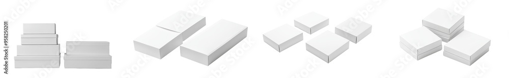 Aufkleber Clipping path for white box packaging in front and side views. Isolated on white background.