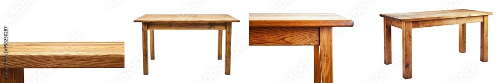 Poster the front view of a wooden modern table isolated on a white background.