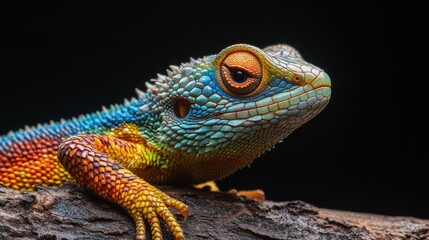 Obraz premium A Common Green forest lizard shedding its skin, revealing a fresh layer of vibrant, gradient-colored scales.