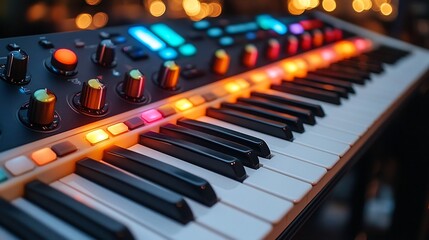Synthesizer digital interface colorful knobs and sleek design