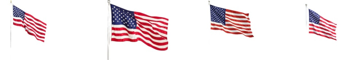 Fototapeta premium A United States flag waving on a pole isolated on a white background.