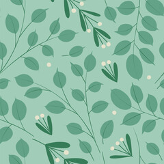 Hand drawn vector seamless pattern with eucalyptus plant in flat design