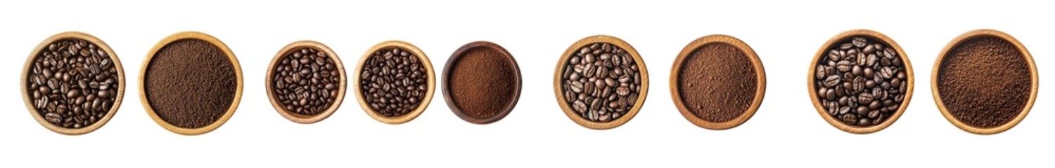 Fototapeta premium Isolated white background with ground coffee and beans