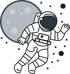 Astronaut Spacewalk Vector Illustration – Moon in Background Outer Space Scene