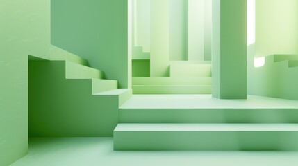 Green Geometry. Three-Dimensional Render of Green Geometric Background Design