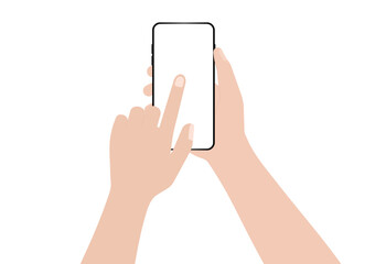 Hand Holding Smartphone with Blank Screen. Vector Illustration Isolated on White Background. 