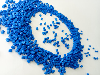 blue masterbatch granules, blue polymer pigment granules cold cutting type, isolated on white...