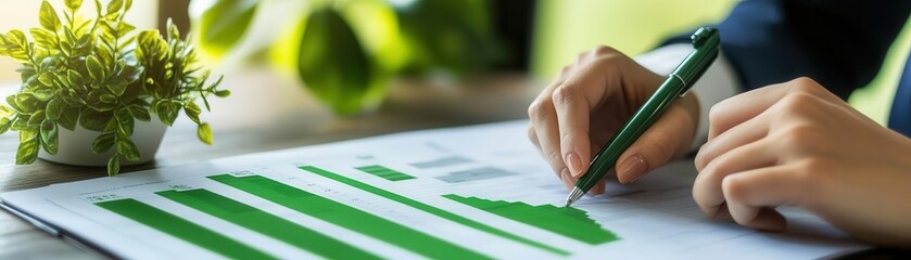 Financial professionals analyzing green bond yield curves, sustainability focus