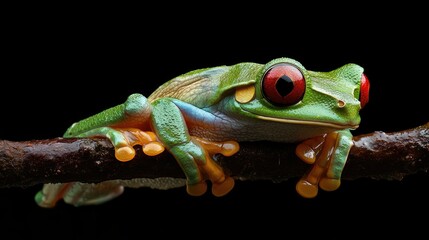 Naklejka premium A Red-eyed tree frog shedding its skin, revealing a fresh layer of vibrant green skin.