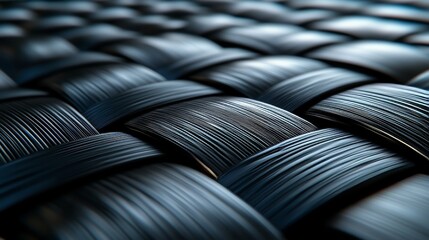 Close-up Abstract Background Of Interlaced Fiber Pattern, High-tech Carbon Material Texture.