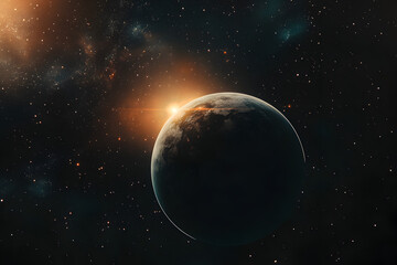 Obraz premium A small, distant planet silhouetted against the darkness of space.