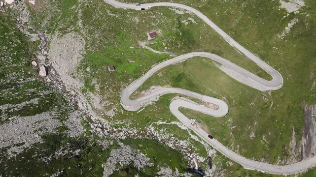 Drone view at pass st. Gotthard and old Tremola road on the Swiss alps