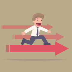 Businessman red arrow that shoots. New startup concept. Heading towards the goal of success.illustration.vector