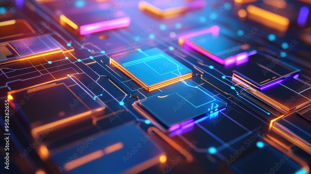 Poster abstract network grid with files and folders, futuristic software interface, digital document manage