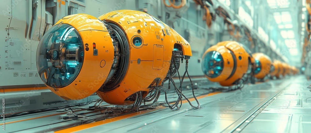 Poster industrial robots powered by smart systems for manufacturing automation