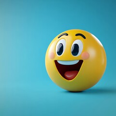 Fototapeta premium 3D Render, Illustration Joyful, Smiling Yellow Emoji Character Isolated on Vivid Blue Background